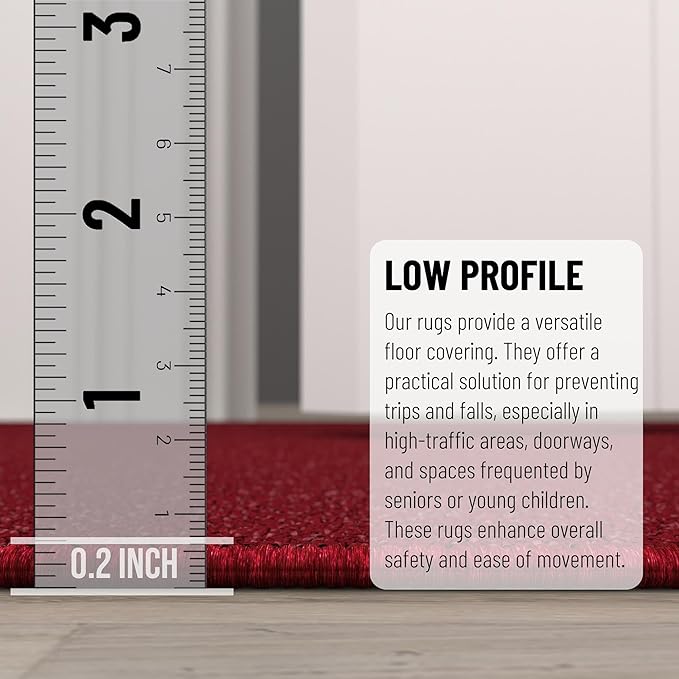 Machine Washable Modern Solid Design Non-Slip Rubberback 2x6 Traditional Runner Rug for Hallway, Kitchen, Bedroom, Living Room, 2'2" x 6', Red