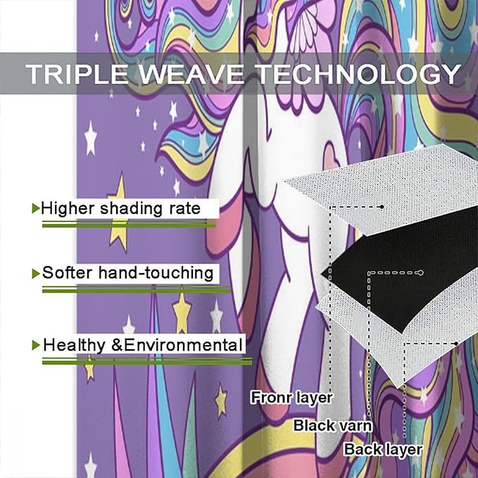 Unicorn Curtains Fantasy Star Moon Cartoon Theme Curtains Cute White Unicorn Rainbow Design Printed Curtains Boys Girls Room Curtains 42x63 Inch 2 Panels