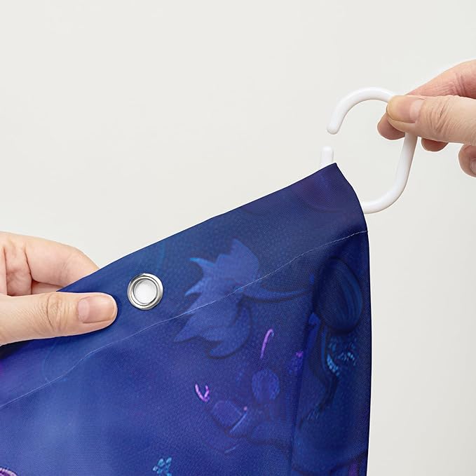 AILONEN 3D Cute Cat Shower Curtain Set, Purple Oil Rose Waterproof Fabric Shower Curtain for Kids Boys Girls,Cat Lovers Animal Design Shower Curtain for Bathroom with Hooks,72" W*96" H