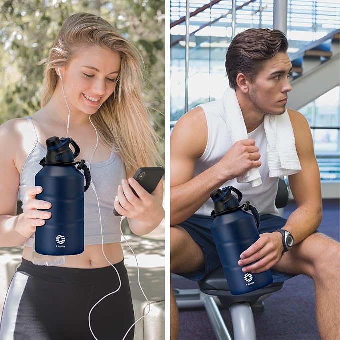 Insulated Half Gallon Water Bottle 64oz with Magnetic Lid,Stainless Steel Double-Wall Vacuum Leak Proof Sports Insulated Jug with Paracord Handle, Keep Water Hot & Cold for Outdoor,Gym