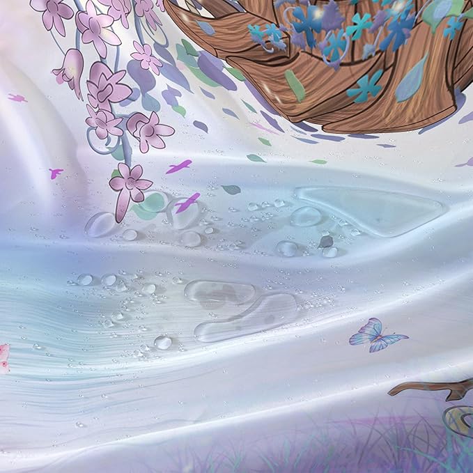 AILONEN Purple Tree Leaves Shower Curtain,Botanical Floral Plants Vine Shower Curtain,Butterfly Floral Shower Curtain for Bathroom Decor Polyester Waterproof with Grommets and Hooks 72" W*96" H