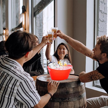 8Pcs Ice Bucket, Plastic Ice Buckets for Parties, Drink Buckets with Handles Beverage Buckets Oval Storage Plastic Tub for Wine Beer Champagne Bottles, 4.3Liter (set-3-red)