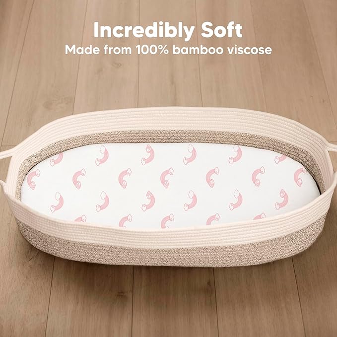 2-Pack Baby Bassinet Sheets Girl, Boy - Viscose Derived from Bamboo Fitted Bassinet Sheets Compatible with Halo Bassinest Swivel Sleeper, Baby Delight,Graco Bedside Bassinet Mattress Sheet (Dreamland)