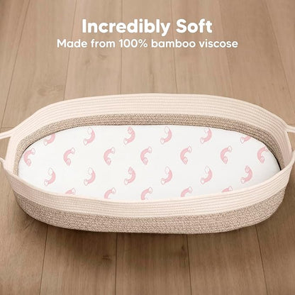 2-Pack Baby Bassinet Sheets Girl, Boy - Viscose Derived from Bamboo Fitted Bassinet Sheets Compatible with Halo Bassinest Swivel Sleeper, Baby Delight,Graco Bedside Bassinet Mattress Sheet (Dreamland)