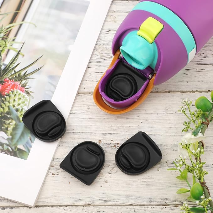 4pcs Water Bottle Seal Circle & 4pcs Replacement Stopper, Silicone O Circle Rubber Lid Gasket Parts for Owala Free Sip 19oz 24oz 32oz 40oz, Cap Mouth Plug Gasket Accessories, BPA-Free (Black)
