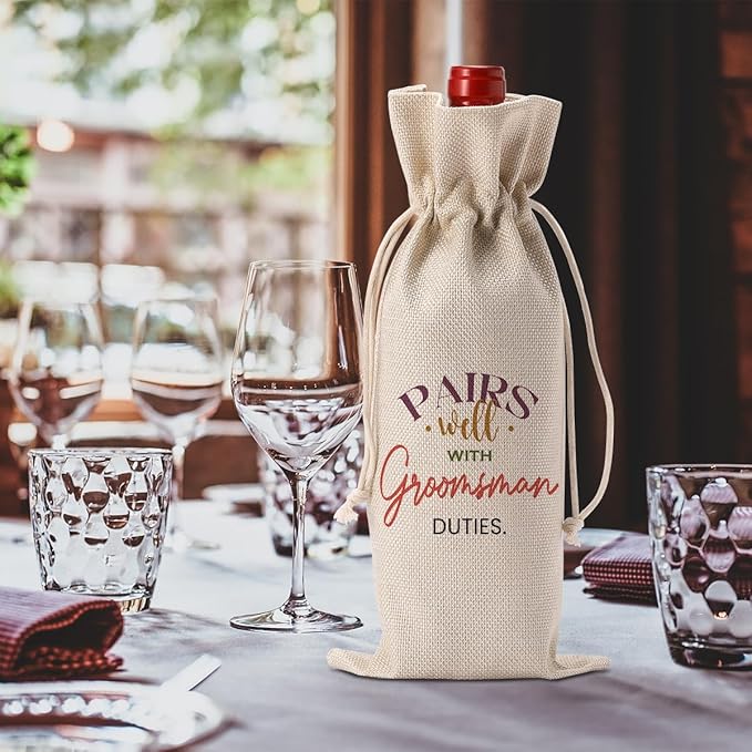 Groomsmen Proposal Gift, Groomsmen Wine Bag, Best Man Proposal Gifts, Wedding Engagement Gifts for Groomsmen Wine Bottle Bag, Pairs Well with Groomsman Duties Wine Bottle Bag