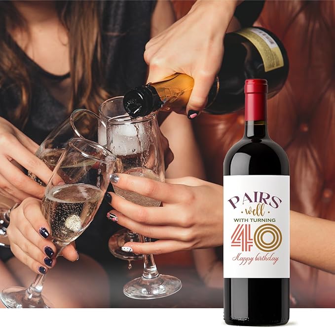 8 Pcs 40th Birthday Gifts for Women Men Wine Labels, Happy 40th Birthday Party Decorations Woman Man Wine Bottle Stickers, 40 Year Old Bbirthday Gifts for Women, 40th Wine Bottle Labels
