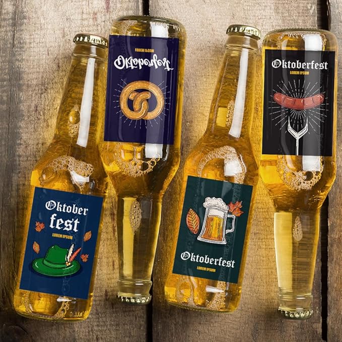 24Pcs Oktoberfest Bottle Label with German Beer Festival Bottle Sticker Labels for Beer Bottle Decoration, Oktoberfest Gift Stickers for Champagne Wine Water Bottle Decor