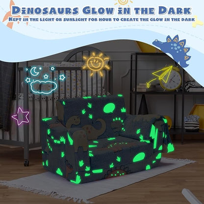 2-in-1 Toddler Chairs Comfy, Toddler Couches That Fold Out,Glow in The Dark, Extra Wide Kids Chairs for Toddler, Baby Couch for 1-3 Year Old Gifts for Girls & Boys, Blue