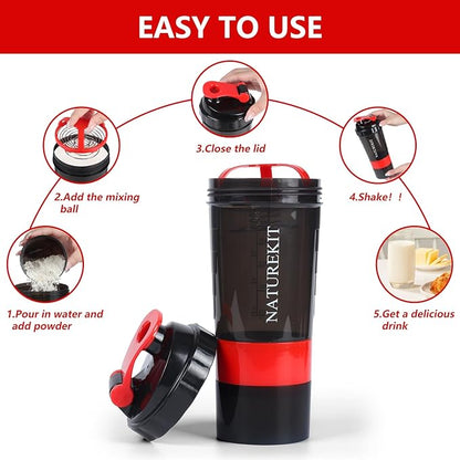 Shaker Bottle,Protein Shaker with Powder Storage Container 18oz, Leak Proof, Gym Bottle Portable Pre Workout for Mix & Drink Shakes & Smoothies,Dishwasher Safe,BPA Free,Red