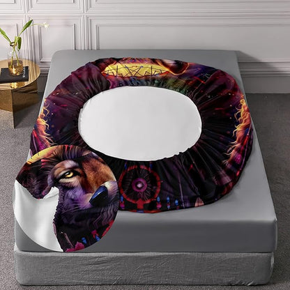 AILONEN Wolf Dream Catcher Fitted Sheet Set Full Size, Wildlife Wolf Bed Sheet Set,Safari Animal Moon Wolf Fitted Sheet and 2 Pillowcases,3 Pieces(Boys/Men/Kids/Teens)