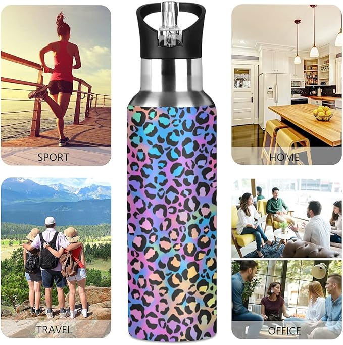 MNSRUU Insulated Water Bottle with Straw, Rainbow and Unicorns Stainless Steel Flasks for Sports Cycling Hiking School