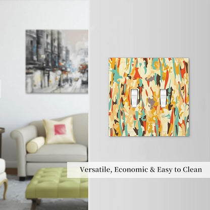 Modern Camouflage Art Double Toggle Light Switch Covers 2 Gang Wall Plate Dual Decorative Switchplate Electrical Faceplate for Bathroom Country Kitchen Bedroom Decor, 4.9" x 5"