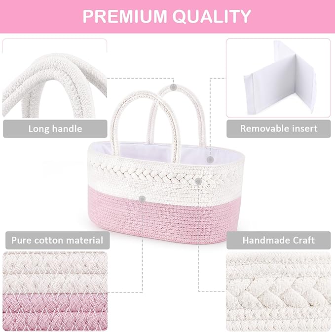 ABenkle Baby Diaper Caddy, Nursery Storage Bin and Car Organizer for Diapers Wipes, Cotton Rope Basket Changing Table Caddy