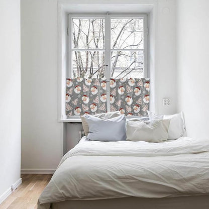 Grey Christmas Kitchen Curtains and Valances Set, Santa Claus Merry Christmas Tree Windows Treatments Tiers Half/Short Curtains for Small Windows Cafe/Living Room/Bedroom 54x36 in Winter Snowflake