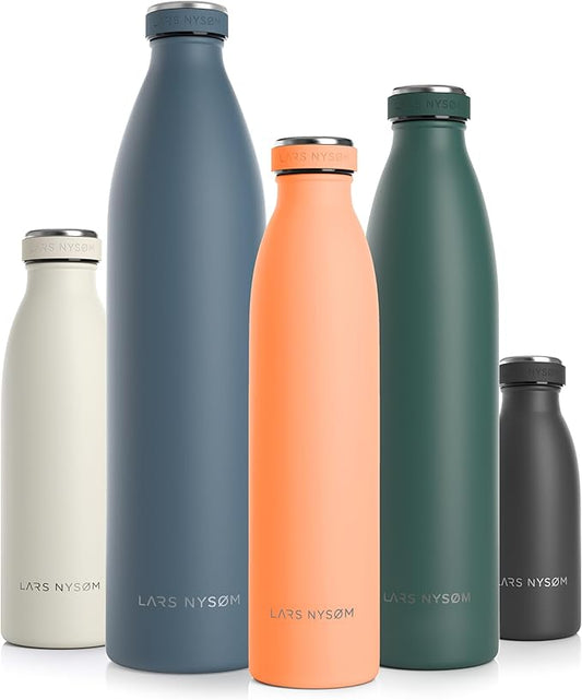 LARS NYSØM Stainless Steel Insulated Water Bottle 12oz 17oz 25oz 34oz 51oz | BPA-free Insulated Thermo Flask for Hot and Cold Beverages | Leakproof Drinking Bottle (Pumpkin Orange, 25oz)
