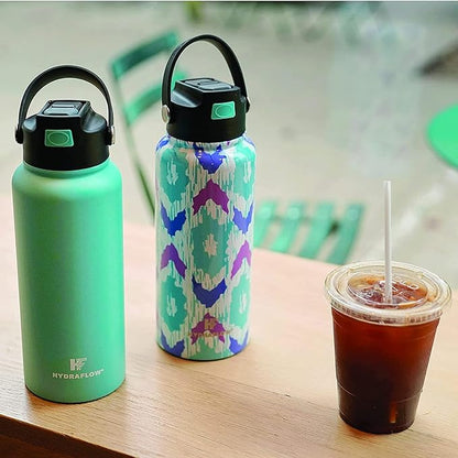 Hydraflow Hybrid - Triple Wall Vacuum Insulated Water Bottle with Flip Straw (17oz, Powder Black) Stainless Steel Metal Thermos, Reusable Leak Proof BPA-FREE for Sports and Travel