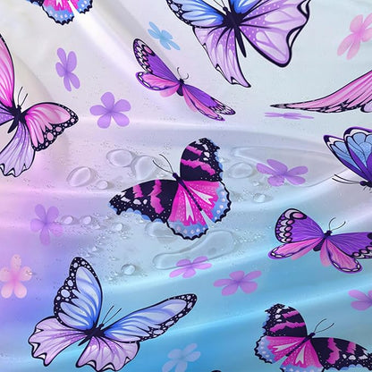 AILONEN Pink Butterfly Girls Shower Curtain for Bathroom Decor,Beautiful Floral Butterfly Women Butterfly Bath Curtain 60" W*72" H Polyester Waterproof Bathroom Curtain with 12 Hooks