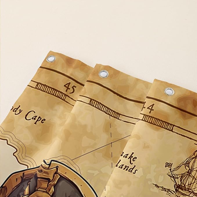 AILONEN Pirate Skull Shower Curtain for Bathroom,Vintage Ocean Nautical Bath Curtain Decoration,Pirate Captain Old Map Print Waterproof Shower Curtain with 12 Plastic Hooks, 72" W*84" H