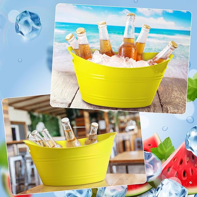 6 Pieces Ice Buckets Bulk, Plastic Ice Buckets with Handles, Oval Storage Tub, Large Capacity Ice Drink Bucket for Party Bar Wine Beer Champagne Beverage Bottle Cooler (Yellow,4.5 Liter)