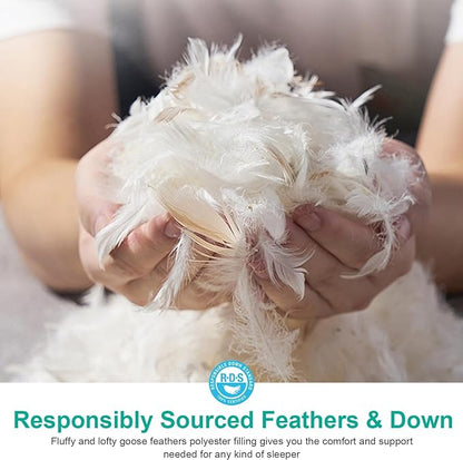 APSMILE Medium Firm Feather Down Pillows King Size Pack of 1, Luxury Goose Feather Pillow for Sleeping, 600TC/DM Organic Cotton Cover Hotel Collection Bed Pillows (White, 20"x36")