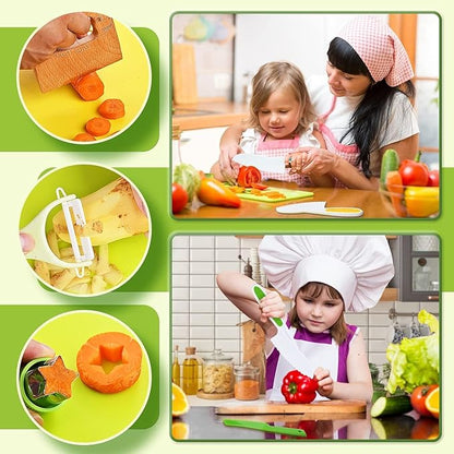 Real Cooking Set for Kids,13/17 Piece Kids Baking knife Set Kitchen Tools Include Wood Kids Safe Knife, Peeler, Cutting Board Potato Slicers for Boys, Kid, Toddler, Gift