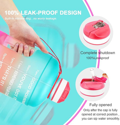 QuiFit Motivational Gallon Water Bottle - with Straw & Time Marker BPA Free Large Reusable Sport Water Jug with Handle for Fitness Outdoor Enthusiasts Leak-Proof