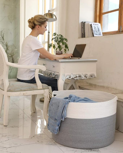 22" x 22" x 16" Mega Size Extra Large Storage Basket, Cotton Rope Storage Baskets, Woven Laundry Hamper, Cloth Storage Bin, for Clothes Towel Blanket Basket in Living Room, Large Basket Grey