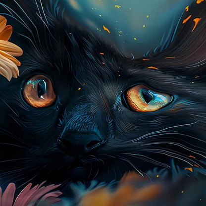 AILONEN Cute Black Cat Shower Curtain Set, Yellow Flower Kitty Cloth Shower Curtain Curtain for Bathroom,Cat Lovers Animal Shower Curtain Liner for Kids Boys Girls,72" W*78" H