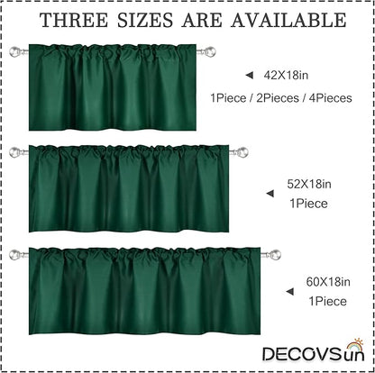 Deep Green Valance for Windows 42x18 Inch Solid Thermal Insulated Blackout Rod Pocket Kitchen Short Curtain Toppers Valance for Bathroom Living Room 1 Panel