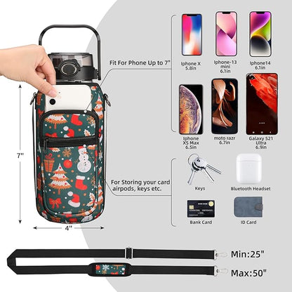 64oz Glass Water Bottle with Straw and Sleeve Half Gallon Motivational Water Bottle with Time Marke and Strap 2L Leakproof Borosilicate Water Jug for Gym Outdoors Christmas Gifts for Women