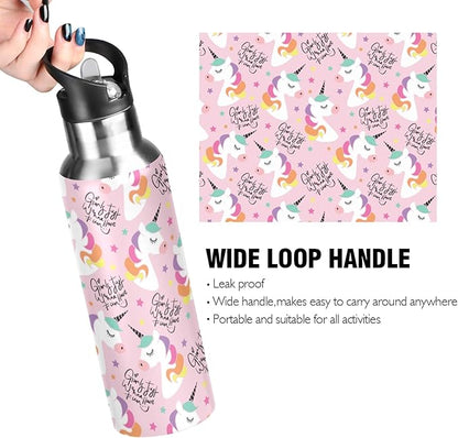 MNSRUU Insulated Water Bottle with Straw, Rainbow and Unicorns Stainless Steel Flasks for Sports Cycling Hiking School