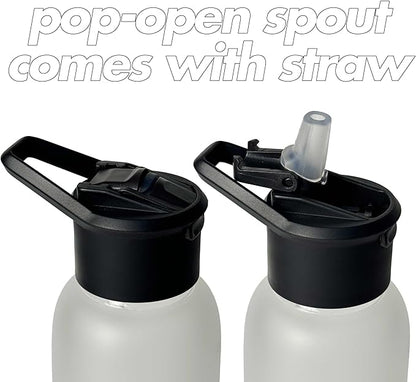 32 oz Motivational Glass Water Bottle with Straw Lid and Neoprene Sleeve | Sport Water Bottle with Measurements (Black)