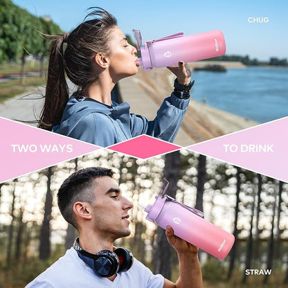 32oz Water Bottle with Removable Straw and Spout Lid Two Ways to Drink, 18/10 Stainless Steel Insulated Water Bottle, BPA-Free, Leak Proof, Double wall, for Sports, Gym