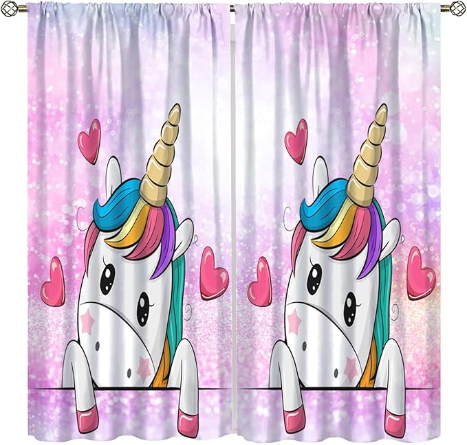 Kids Unicorn Curtains Kids Girls Boys Rainbow Unicorn Pattern Blackout Curtains Bedroom Curtains 84x84 Inches 2 Panels