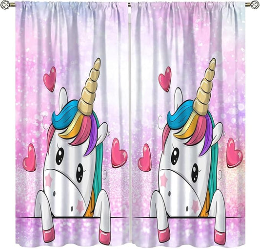 Kids Unicorn Curtains Kids Girls Boys Rainbow Unicorn Pattern Blackout Curtains Bedroom Curtains 63x63 Inches 2 Panels