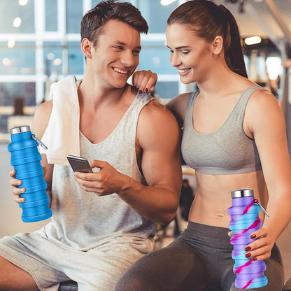 Lallisa 8 Pcs Collapsible Water Bottle Reusable Silicone Foldable Water Bottles 17 oz Portable Lightweight Sports Water Bottle with Carabiner for Gym Hiking Camping Travel (Mixed Colors)