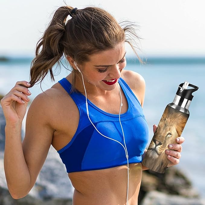 xigua Lion King Stainless Steel Water Bottle with Straw, BPA Free Reusable Leakproof Water Jug for Fitness Camping Outdoor Sports