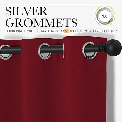 NICETOWN Christmas Short Blackout Curtains for Small Kitchen Window, Thermal Insulated Solid Grommet Blackout Curtains/Drapes for Living Room (1 Pair, 42 by 50 inches, Burgundy Red)