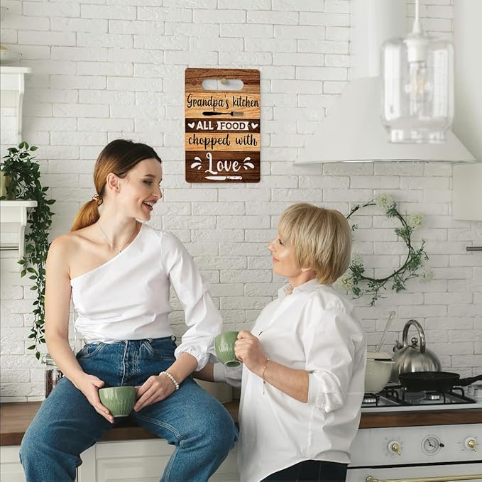 Farmhouse Kitchen Decor, Grandpa Gift, Kitchen Signs Wall Decor, Grandpa's Kitchen All Food Chopped With Love Wood Sign, Cool Fathers Day Birthday Thank You Gifts for Grandpa 8 x 12 Inch