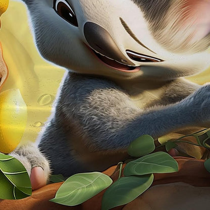 AILONEN Cartoon Koala Shower Curtain for Kids,Kawaii Lemon Koala Shower Curtain for Bathroom,Lovely Animals Shower Curtain Set with Hooks,72" W*72" H