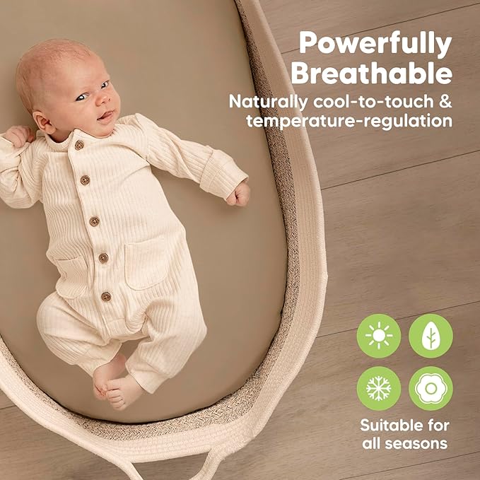 2-Pack Baby Bassinet Sheets Girl, Boy - Viscose Derived from Bamboo Fitted Bassinet Sheets Compatible with Halo Bassinest Swivel Sleeper,Baby Delight,Graco Bedside Bassinet Mattress Sheet (Pecan)