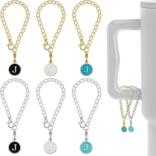 6PCS Letter Charm Accessories for Stanley Cup, Name ID Letter Handle Charm for Stanley Handle Identification Letter Pendant Handle Decoration for Stanley Tumbler Charms (Letter J)