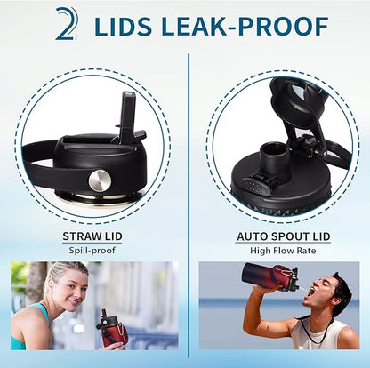 Insulated Water Bottle 32 oz - Straw & Chug Lid, Paracord Handle, Metal Water Bottles Holder with Strap, Water Bottle Boot, Triple Wall Vacuum Flask Thermo Flask with Straw Keep Cold 48H Hot 24H