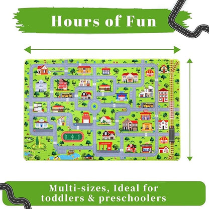 Kids Playmat Car Rug, City Life Fun Carpet Educational Car Rugs for Kids Play with Cars and Toys Road Traffic Play Mat for Bedroom Playroom Classroom Soft Large Area Rug, 8x10 ft, Grey Streets