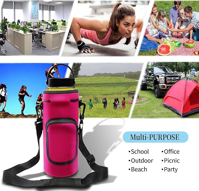 Neoprene Carrier Water Bottle Insulation Sleeve,Waterproof, Anti-Slip, Anti-Scratch Pouch with Shoulder Strap, fit for Owala Insulated Stainless Steel Water Bottle (Rose Red, For 40 oz)
