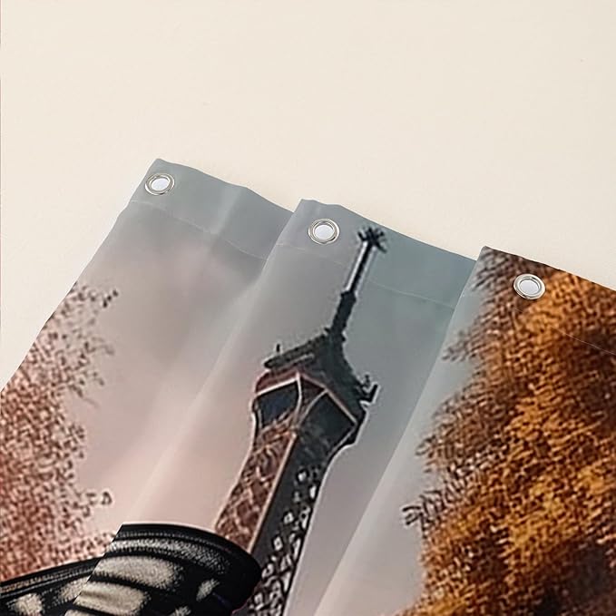 AILONEN Butterfly Shower Curtain for Bathroom,Romantic Red Rose Flower Butterfly Bath Curtain 60" W*72" H,Retro Eiffel Tower Decoration Waterproof Bathroom Curtain with 12 Plastic Hooks