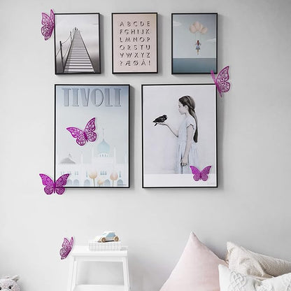 72Pcs 3D Butterfly Wall Decor 3 Sizes 3 Styles, Removable Butterfly Stickers Wall Decals, Butterfly Decorations Party Birthday Cake Decoration for Kids Nursery Wedding Bedroom Room(Purple)
