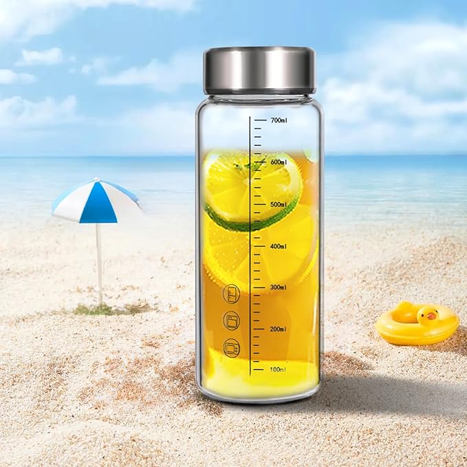 24oz Glass Water Bottle,Wide Mouth Glass Drinking Bottle,Large Sports Bottle,Juice Bbottle with Sleeve,Reusable Water Bottle