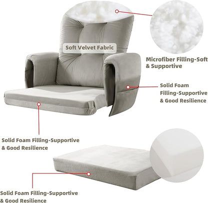 5 PCS Velvet Glider Rocker Replacement Cushions with Side Storage Pocket, Thickened & Supportive Cushions Set for Indoor Nursery Rocking Chair, Khaki